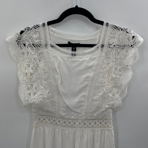 Aqua Dress Womens‎ XS White Cotton Polyester Crochet Cap Sleeves Boho Hippie - Picture 2 of 8